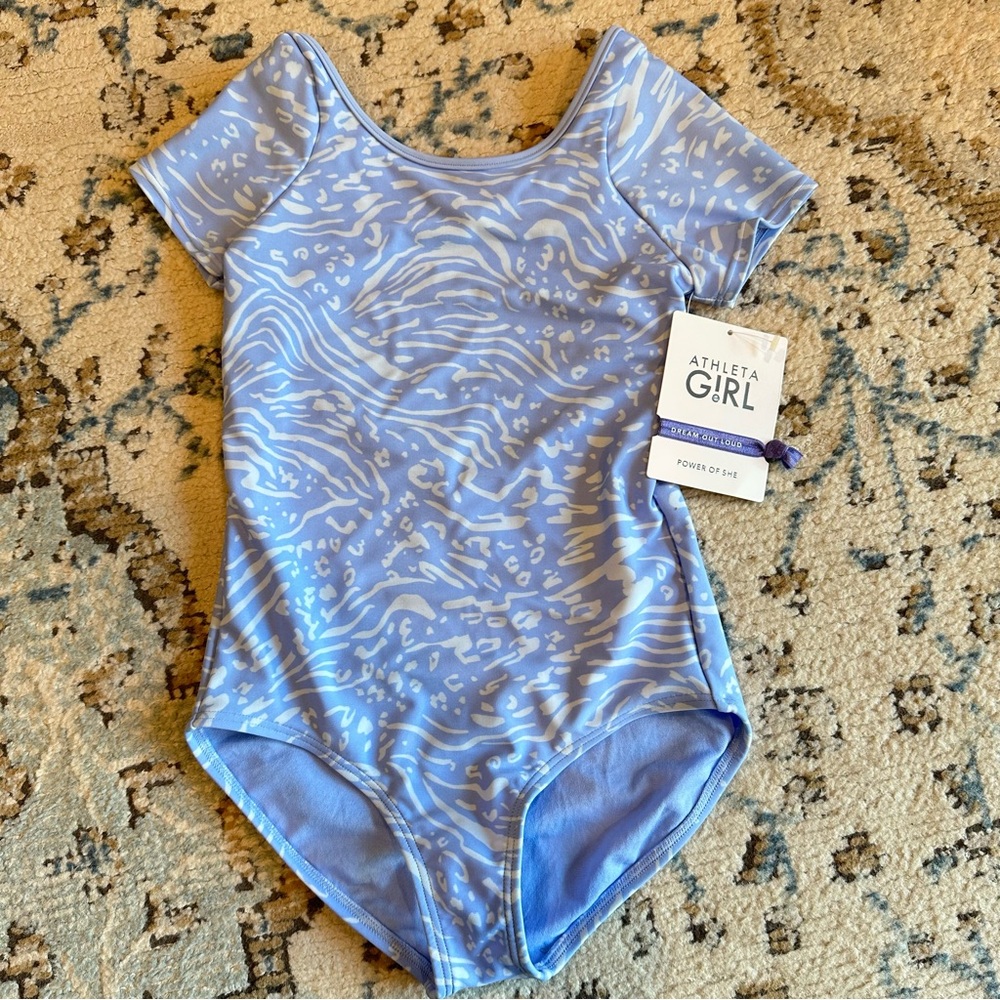 Athleta Girl Short Sleeve One Piece Swimsuit NWT Size Small 7 Blue